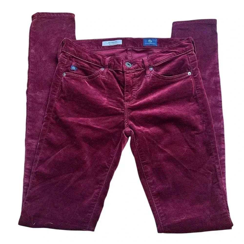 Ag Adriano Goldschmied The Legging Super Skinny Burgundy Velvet Jeans Size 25r